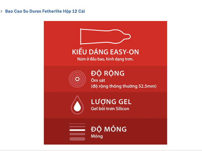 Condom Durex Fetherlite 12s cấu trúc