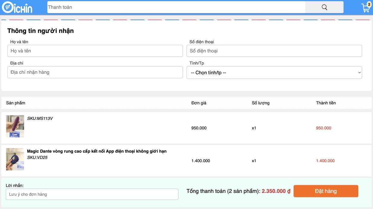 Nhập thông tin nhận hàng