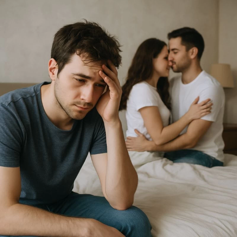 Một người có vẻ lo lắng khi hai người còn lại đang thân mật