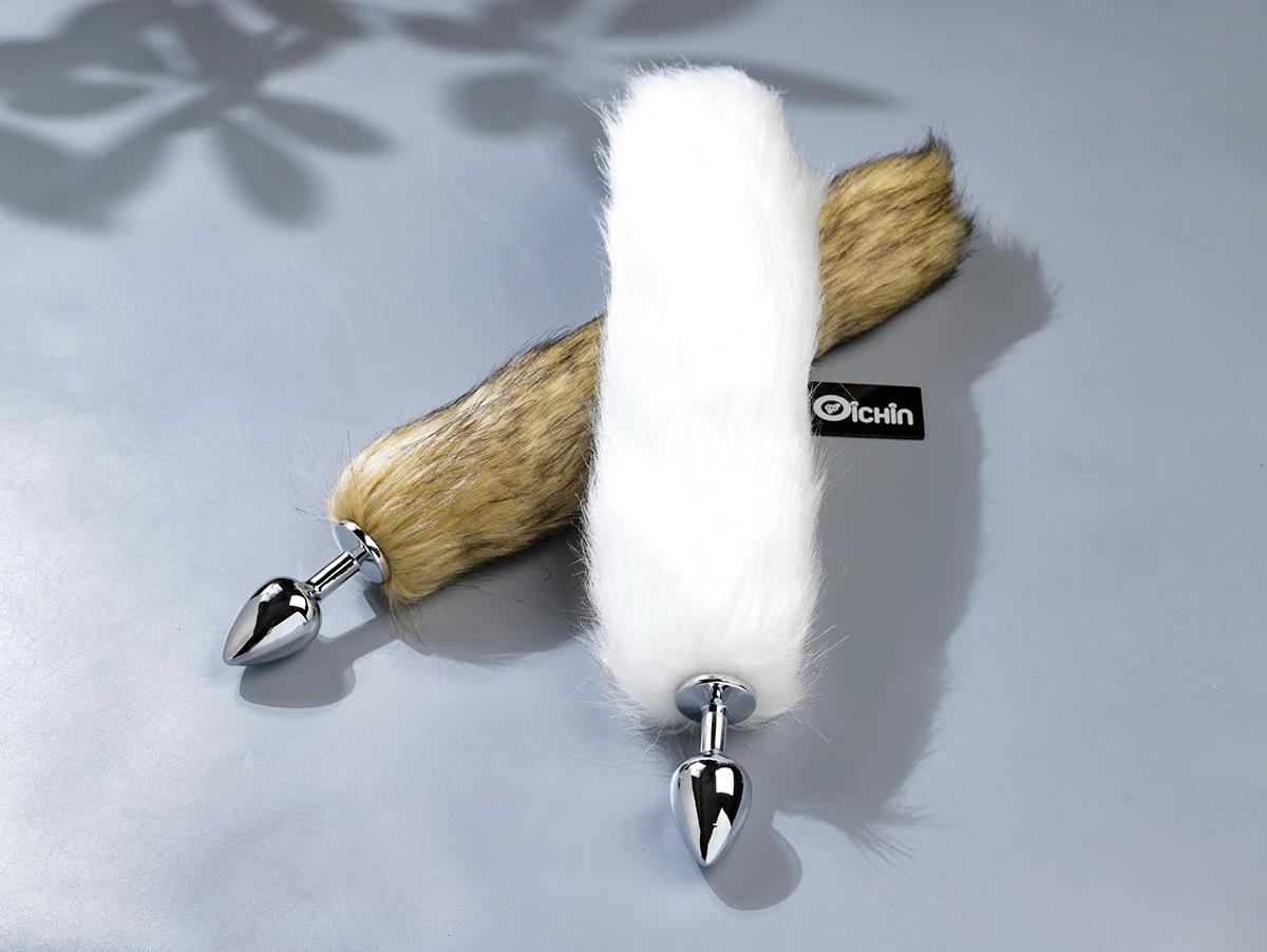 Đuôi cáo cosplay Metal Anal Tail - Bộ đôi màu trắng và nâu