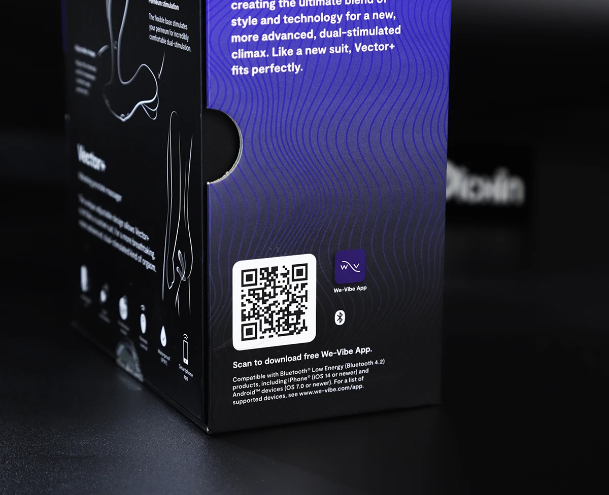 Hộp đóng gói We-vibe Vector + với mã QR ứng dụng điều khiển