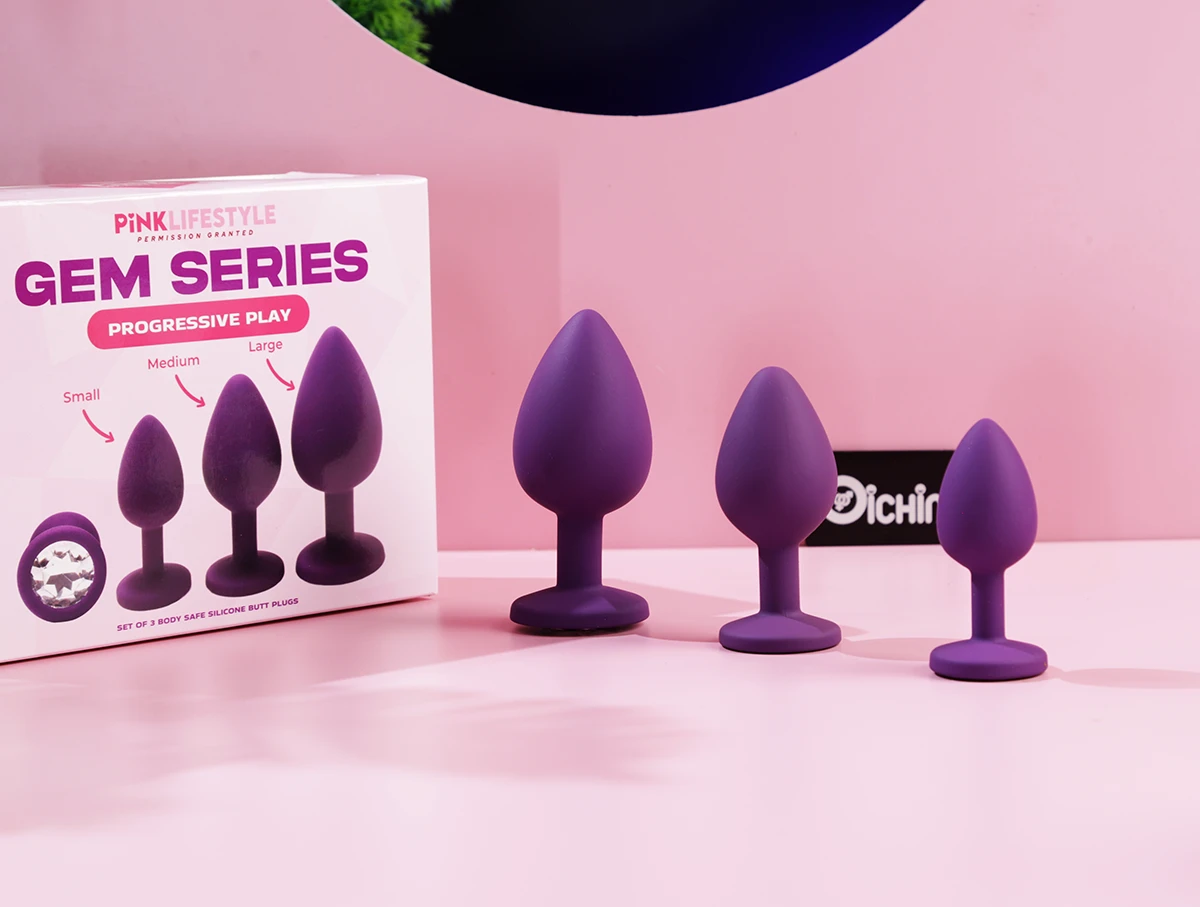 Hộp đóng gói Bộ 3 phích cắm silicone Gem Series Pink Lifestyle