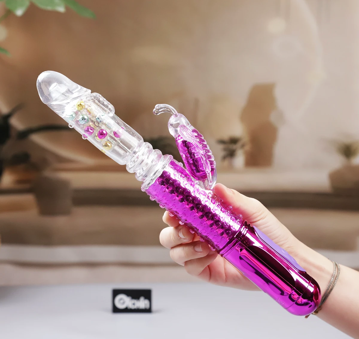 Dương vật giả LIBO rung xoay thụt cầm tay màu hồng tím sạc điện