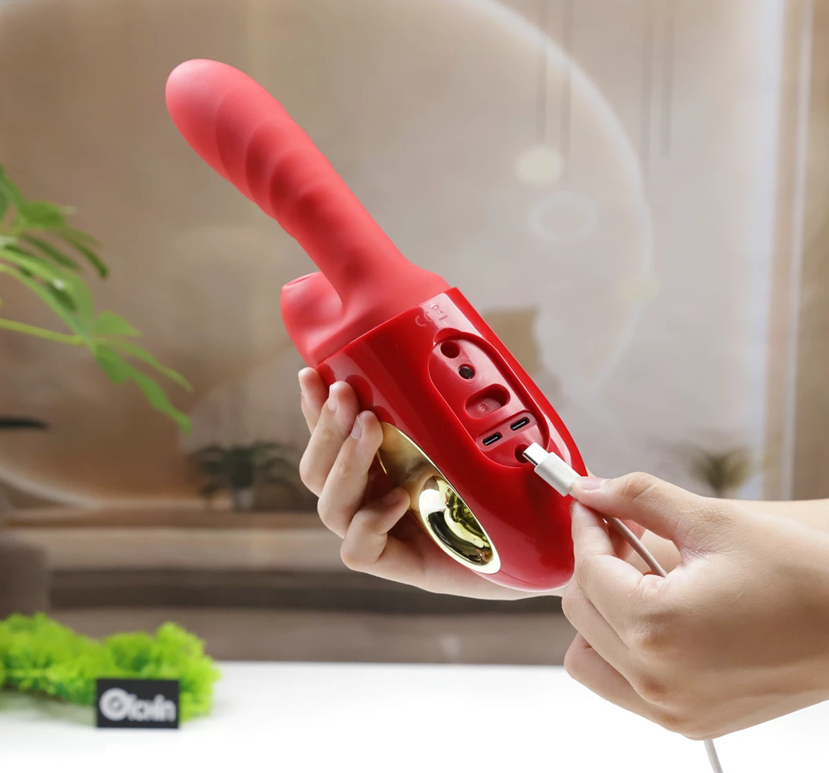 Leten Thick Pro Sex Machine điều khiển từ xa màu đỏ cận cảnh