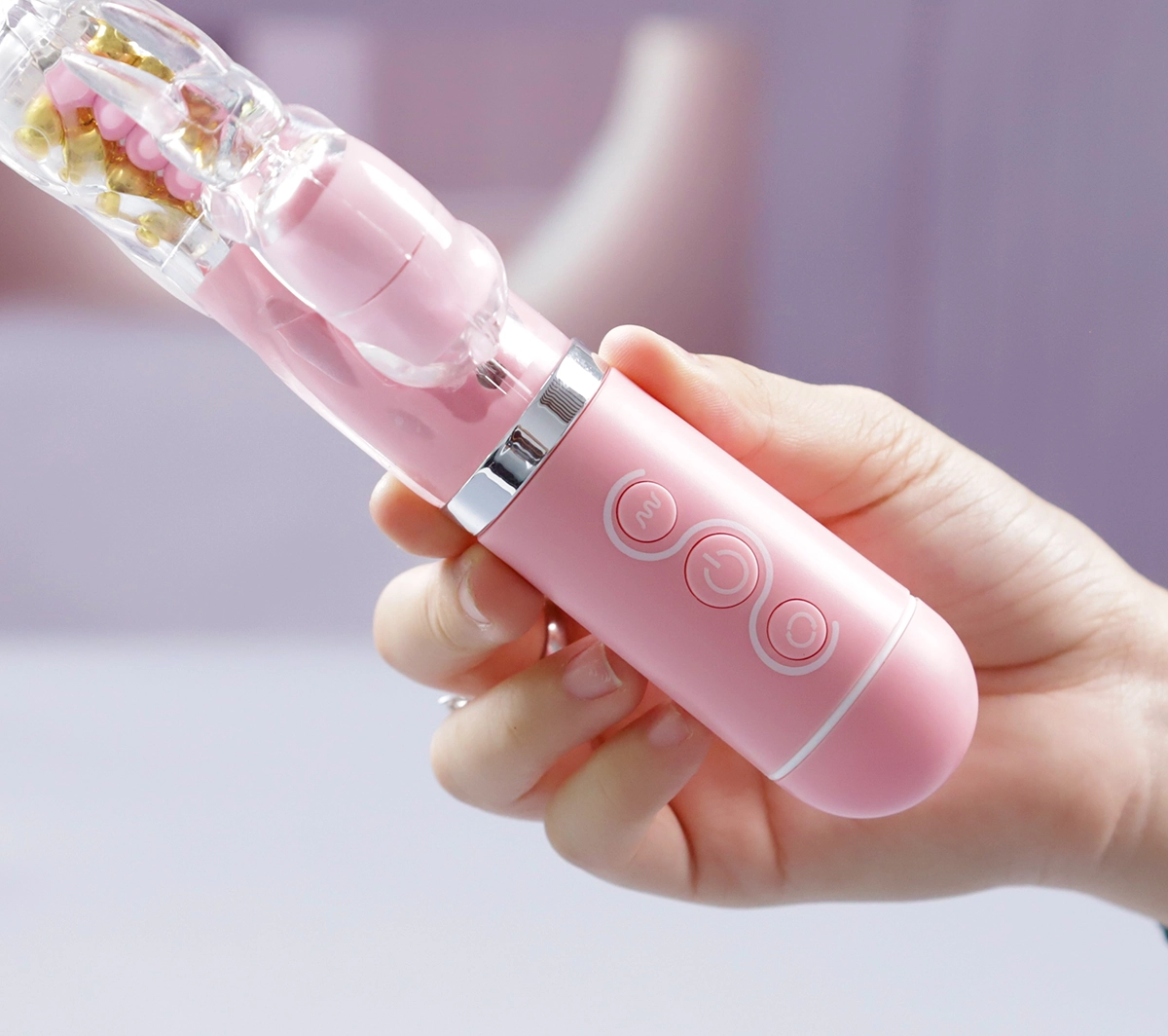Vòng bi trên thân sẽ xoay tròn và nhấp nhô để massage thành âm hộ Dương vật Pink Rabbit rung xoay pin sạc cầm tay hiển thị kích thước