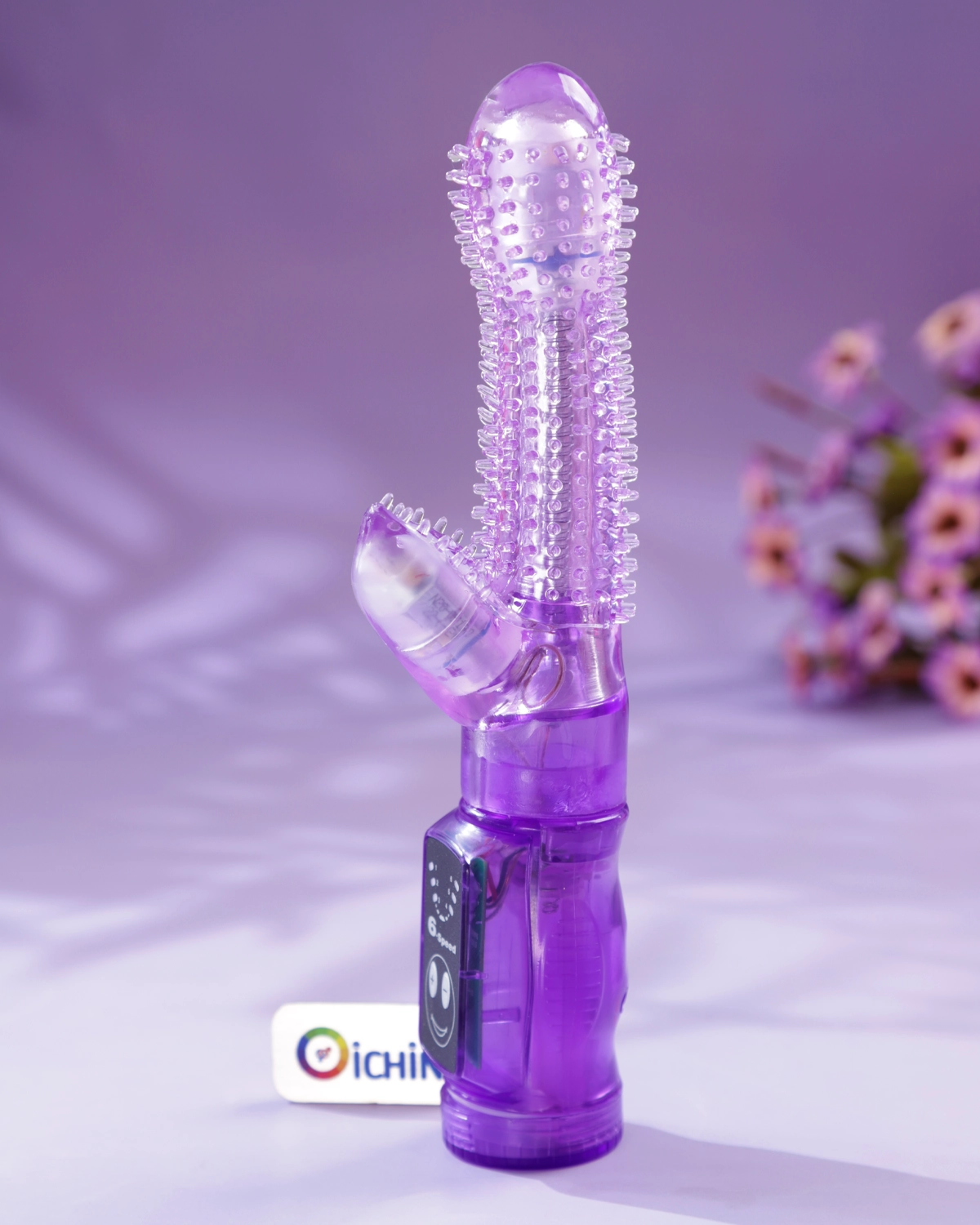 Dương vật giả có gai Tease Cu giả Lybaile Tease phiên bản rung màu tím