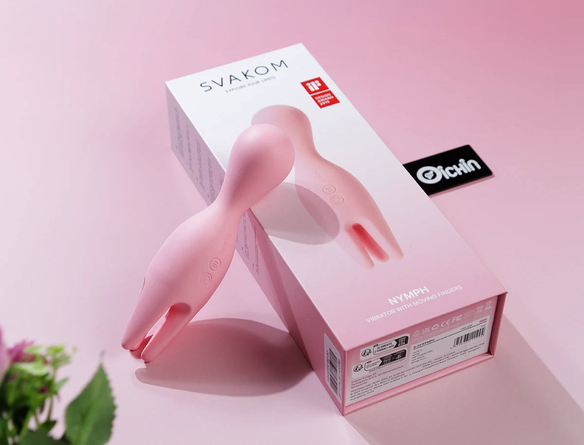 Bộ sản phẩm Svakom NYMPH màu hồng với hộp đựng và phụ kiện