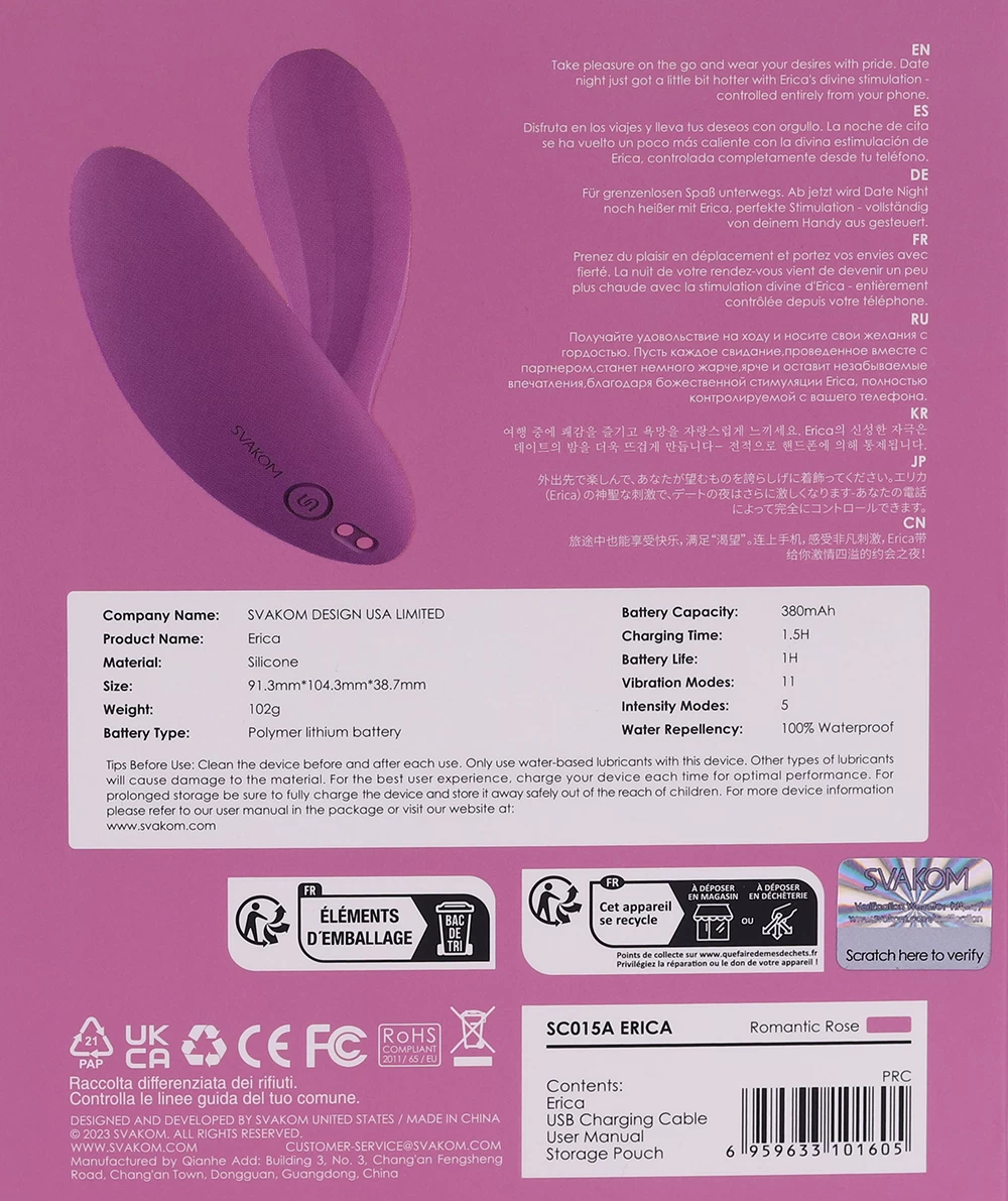 Thông số kỹ thuật cơ bản của Svakom Erica