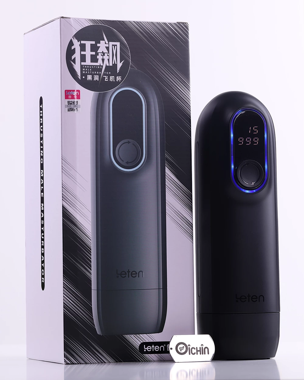 Leten Thrusting Black Hole màn hình kép thụt co bóp mát xa kết hợp sưởi ấm