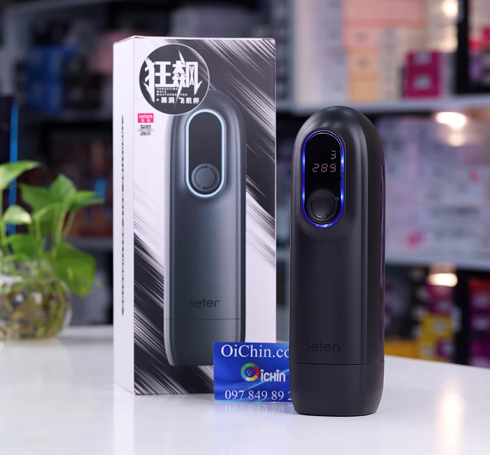 Leten Thrusting Black Hole màn hình kép thụt co bóp mát xa kết hợp sưởi ấm